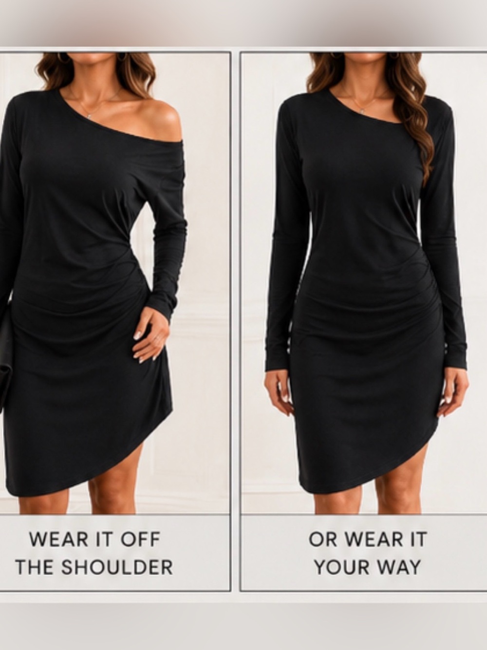 BCBGMaxAzria Black Asymmetrical Long-Sleeve Dress